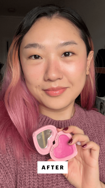 Han after applying AOU Soft Cream Blush in 02 Pinky Cheeks