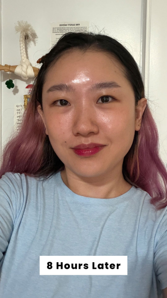 Sarah Han 8 hours after applying the Han applying the Etude Dear Darling Water Tint