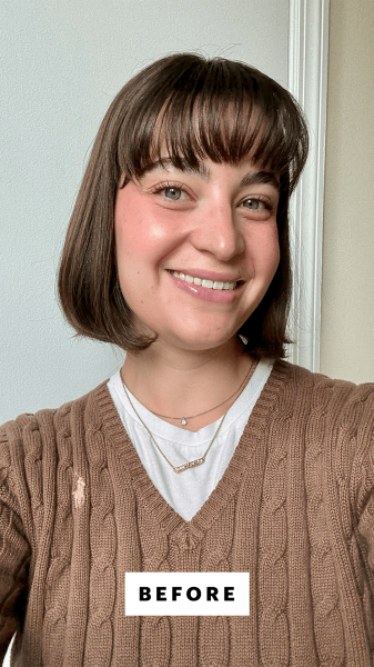 Allure senior commerce editor Sarah Felbin before using the Wavytalk Cool Curl Pencil